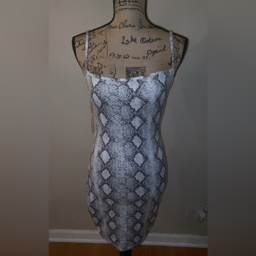 Windsor: Snake Print Mini Dress - Black and Gray